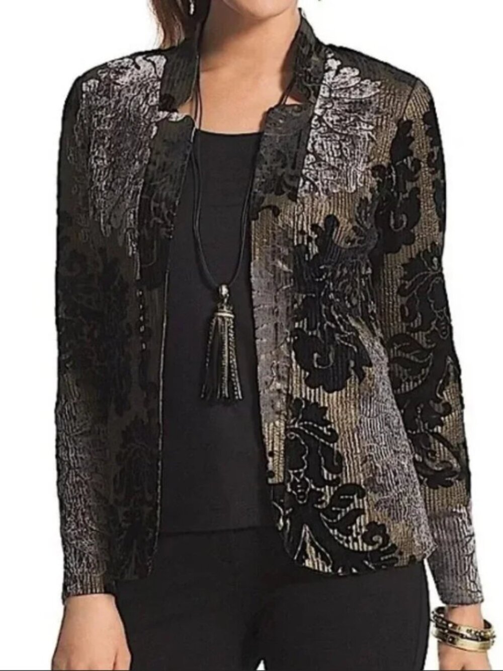 Chico's Burn Out Velvet Art Nouveau Evening Cocktail Lightweight Blazer Size XL - Picture 2 of 12